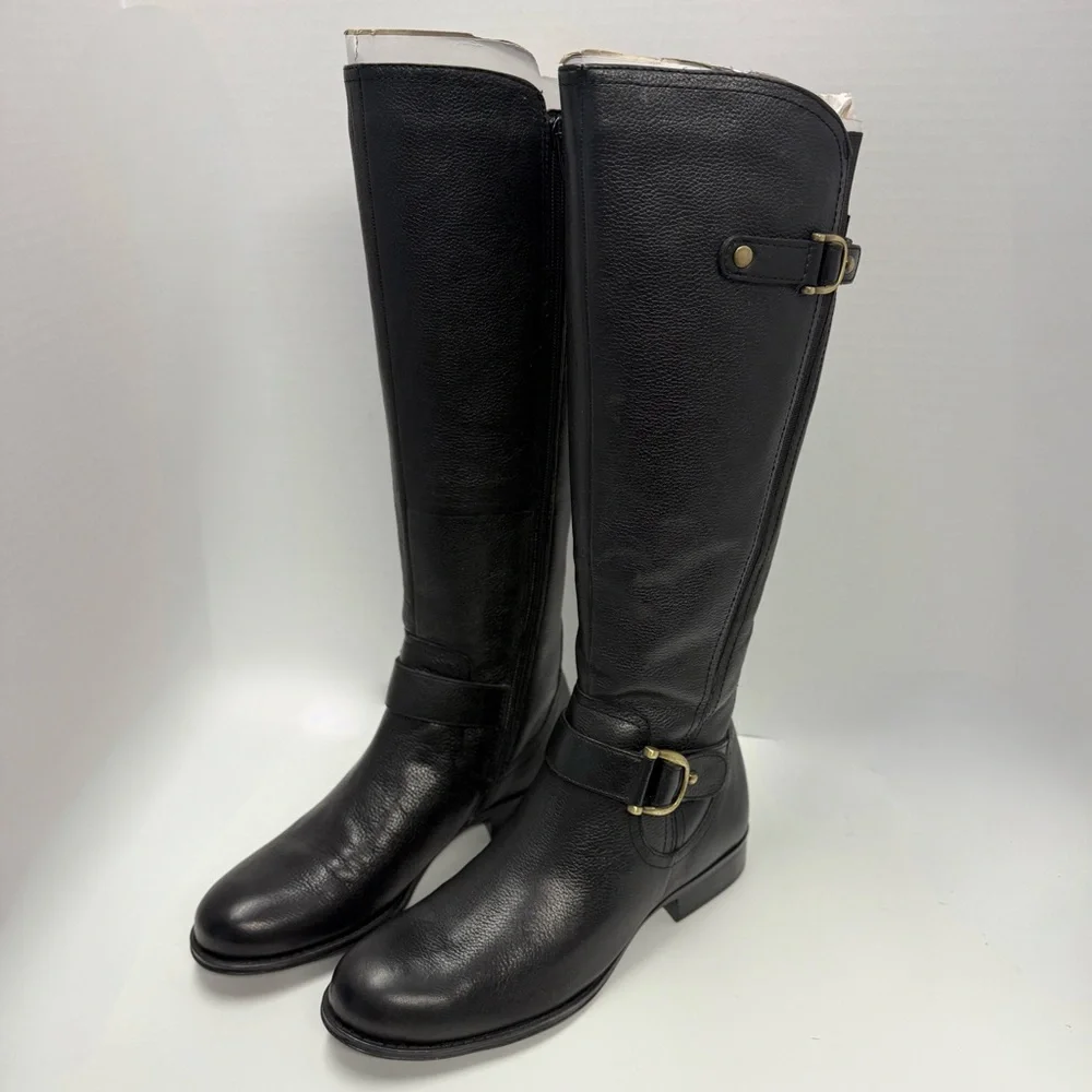 Naturalizer Jessie Black Leather Wide-Calf Knee-High Riding Boots – Size 7.5 New